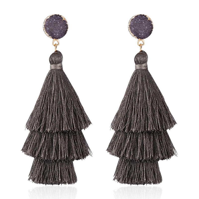 Picture of European and American Foreign Trade popular high-end fashion bohemian three-layer tassel earrings simple temperament exaggerated earrings for women