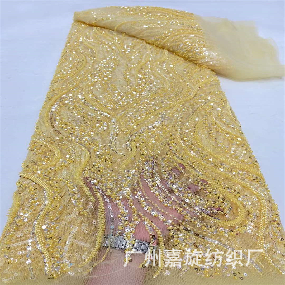 Picture of Spring and Summer 2024 New Polyester Mesh Size Fingerprint Sequin Bead Tube Embroidered Cloth African Fashion dress Dress Fabric