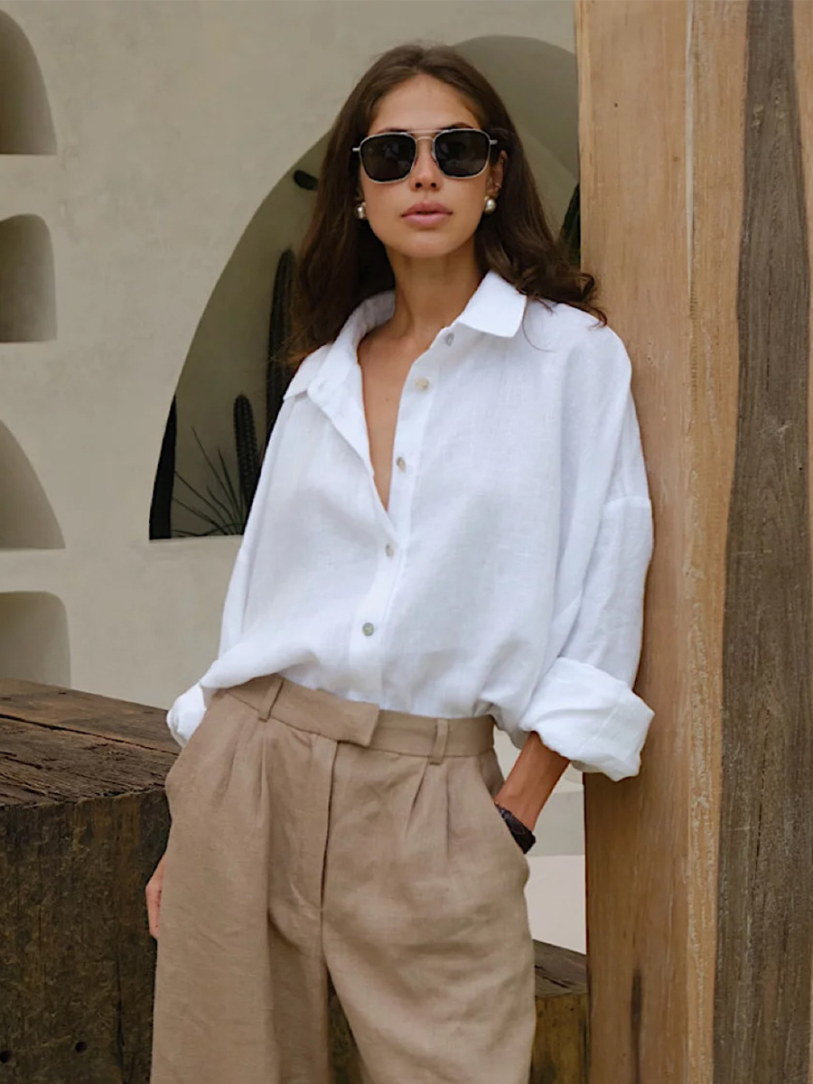 Cross-border Casual Shirt 2025 European and American Spring and Summer Fashion Joker Lazy Fashion Casual Solid Color Simple Loose Shirt