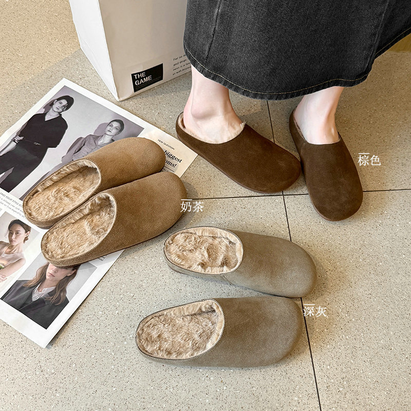 2002-10 Plus Maub Ken Shoes Women's Retro Lazy Baotou Half Slippers Plus Fat Wide Foot Muller Shoes plus size Cotton Shoes