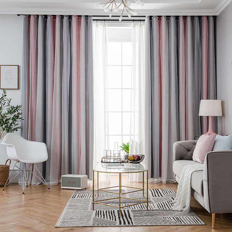 On behalf of Amazon cross-border explosions finished curtains gradient stripes plus yarn shading factory foreign trade curtains