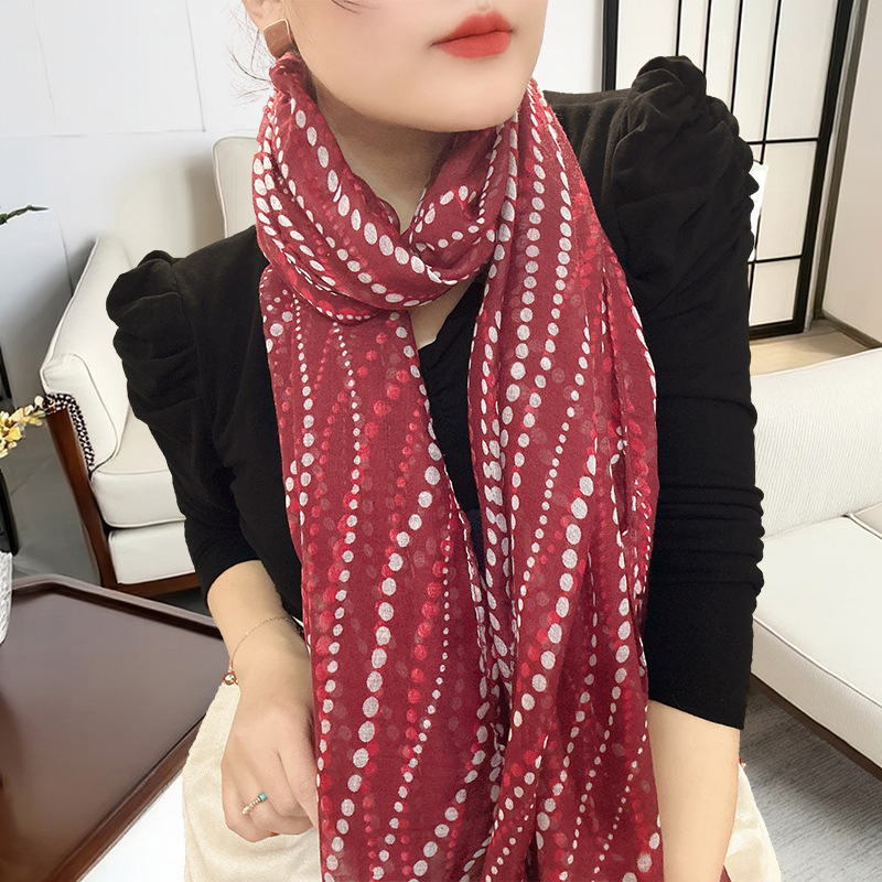 Picture of Simple Temperament Geometric Dot Cotton and Linen Texturous Large Size Spring and Summer Scarf Scarf Women's Autumn and Winter Neck Protection Shawl Scarf