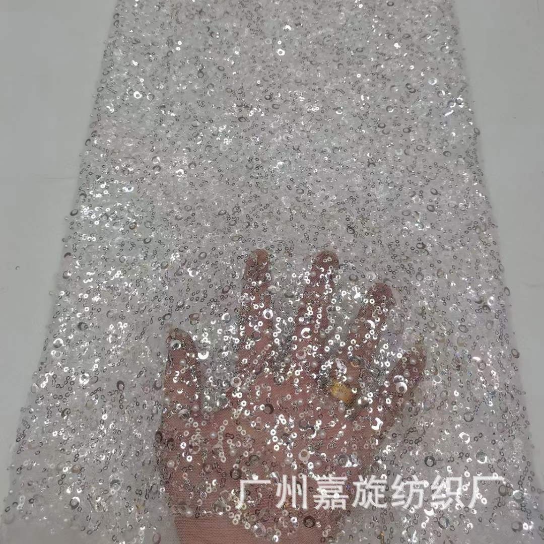 Encrypted beads bubble beads crystal sheet sequined embroidered wedding dress veil fabric sequins lace JX3820