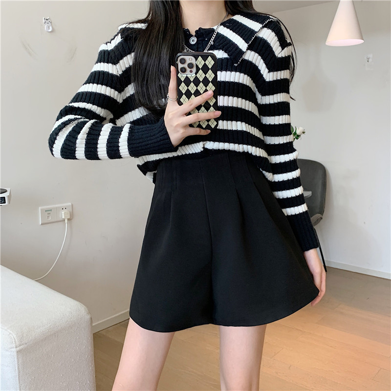 2023 Korean Style Autumn and Winter Boots Pants Woolen Casual Pants Women's Small High Waist Slimming Wide Leg Loose Straight Shorts