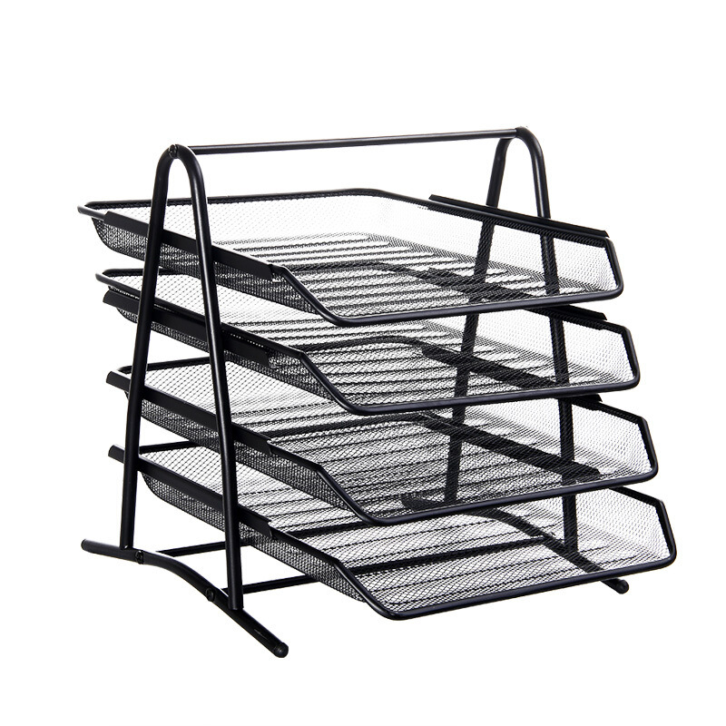 Metal Four-layer File Tray Metal Wire Mesh File Bar Basket Data Rack Multi-layer Storage Frame Seat Office Supplies