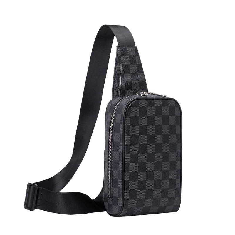 Picture of Men's Chest Bag New Satchel Plaid Leather Bag Multifunctional Shoulder Bag Men's Casual Sports Running Bag