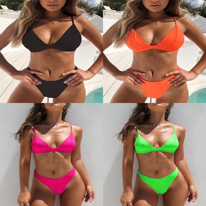 European and American foreign trade new Bikini large size split multi-color swimsuit with chest pad triangle cup swimsuit cross-border