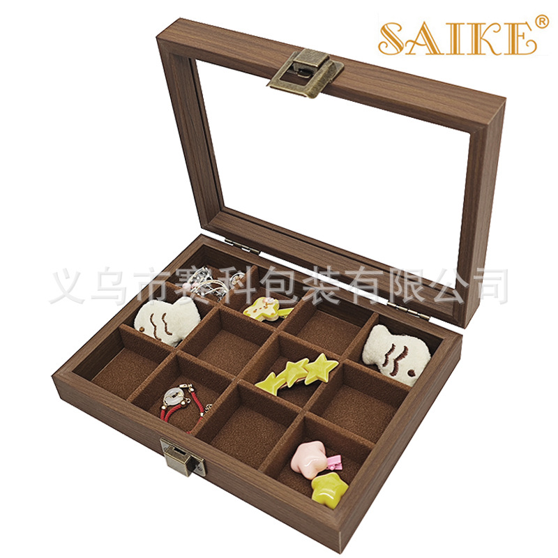 Picture of Retro Black Walnut Wooden small size Jewelry Storage Display Box Ring Jewelry Nail Art Sample Display