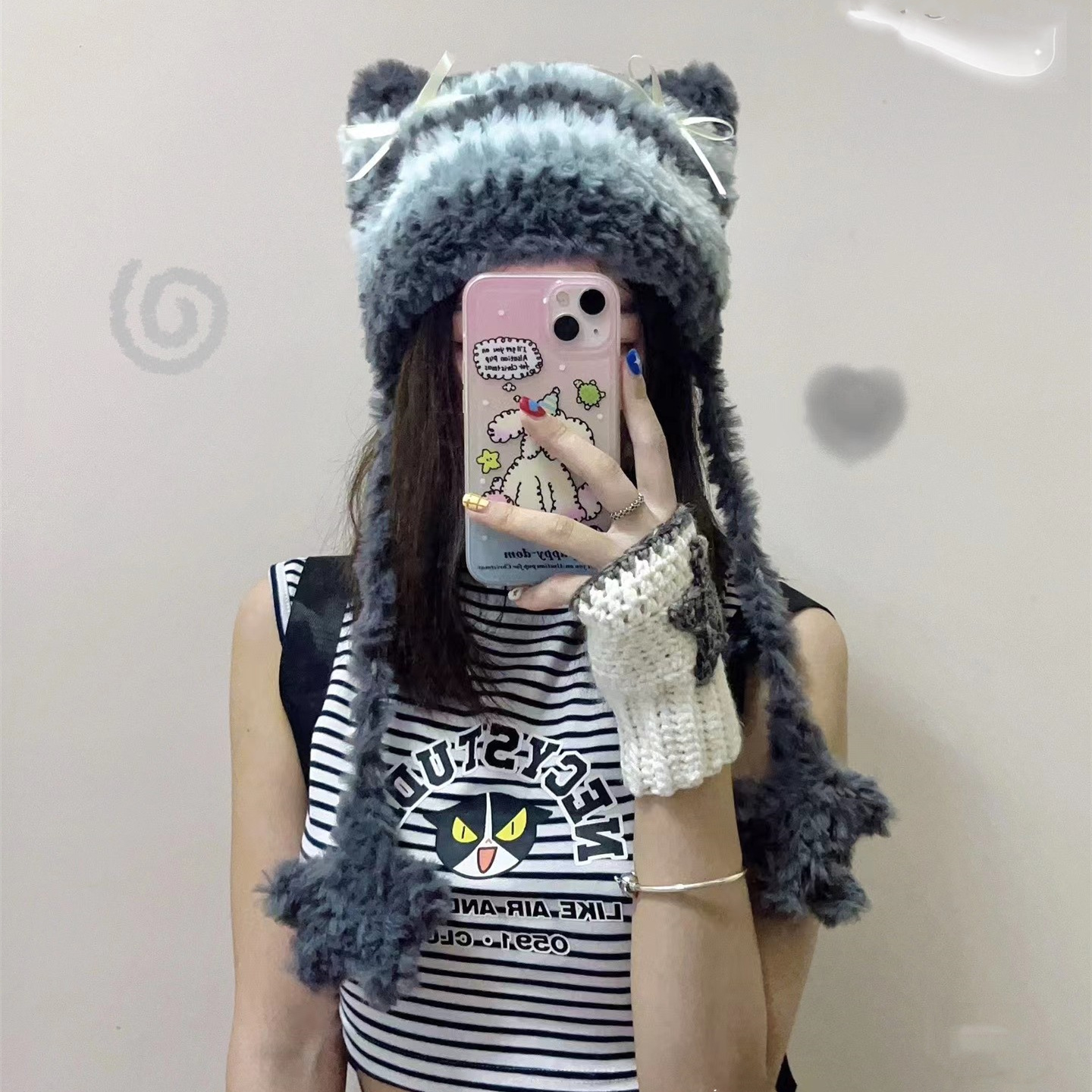 Hand woven DIY small gray hat ear hat material bag vintage autumn and winter hat long staple cat ear hat Xiaohongshu