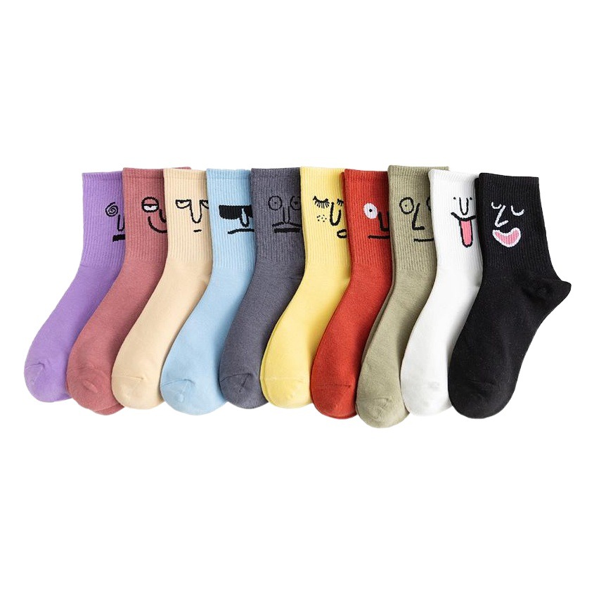 Autumn New Cotton Korean Style Women's Stockings Funny Expression Jacquard Personalized ins Style Trendy Mid-tube Men's Stockings
