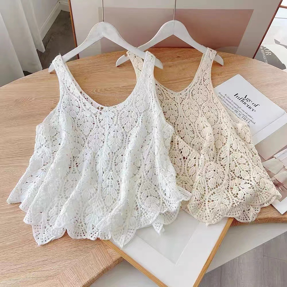 Crochet Hollow Knitted Vest Women's Summer Outfit New Bohemian Loose Sling Top Sleeveless Blouse
