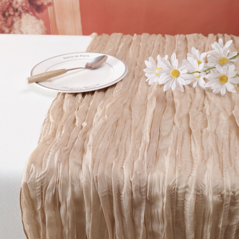 Picture of Cross-border Hot Home Birthday Party Decoration Bari Yarn Tablecloth Wedding Shooting Background Props Table Runner Wrinkled Cloth