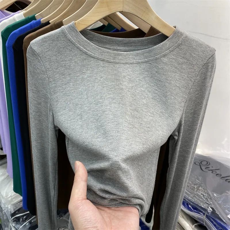 Stylish All-match Draped Stretch Bottoming Shirt Women's Small Fashionable Autumn New Long-sleeved Threaded T-shirt Top