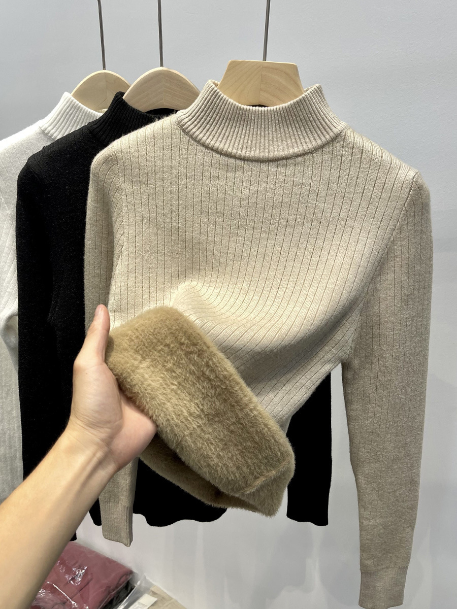 Women's sweater Western style inner wear autumn and winter 2024 New Loose Women's clothing fleece-lined thickened knitted bottoming shirt