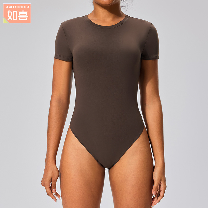 Picture of Inner Short-Sleeved T-Shirt Jumpsuit with Hidden Buckle Sports Tight Hip Base Shirt Yoga Clothes SSKIMSk Body Shaping Clothes
