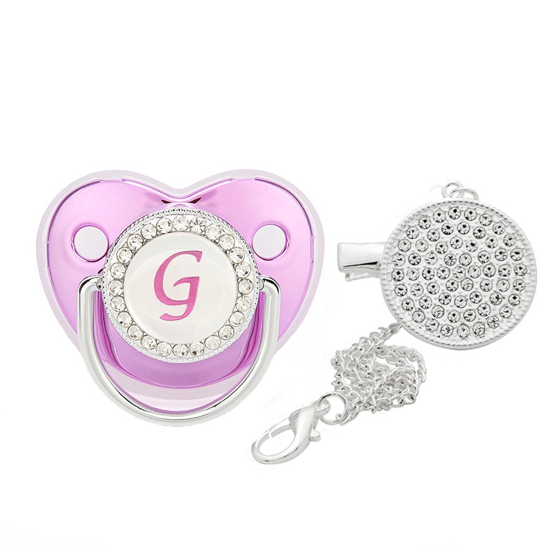 Picture of Cross-border hot new 26 letters purple drill baby play mouth silicone baby comfort play mouth with chain clip