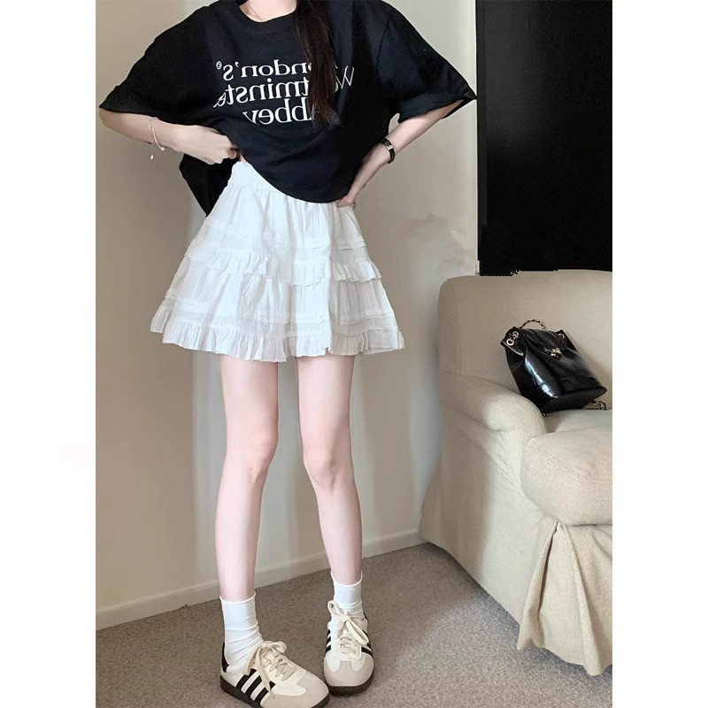 Spring and Summer New Sweet Ballet Style Short Skirt Ruffled High Waist A- shaped Tutu Skirt Cake Skirt Women's 2024