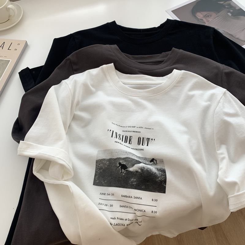 Letter Printed Short-Sleeved T-Shirt for Women 2025 New Summer Korean Design Niche Loose and Versatile Mid-Length Top