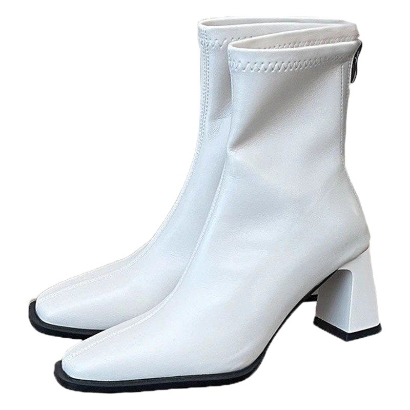 High heel thin boots Women's fairy 2023 new soft leather chunky heel cigarette boots fashionable all-match Chelsea ankle boots