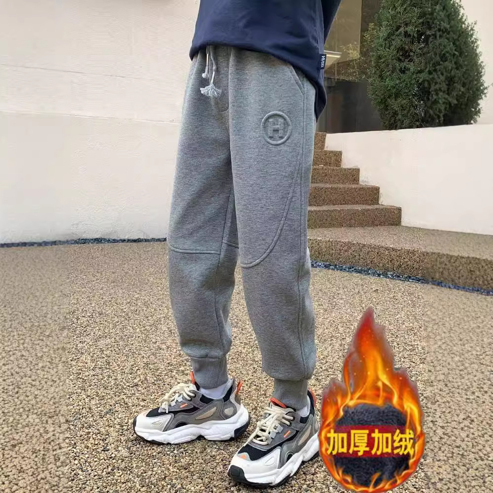 Picture of Boys' Sports Pants Autumn and Winter New Children's Sweatpants Children's Loose Casual Fleece-Lite Pants One-piece Trousers Spring and Autumn