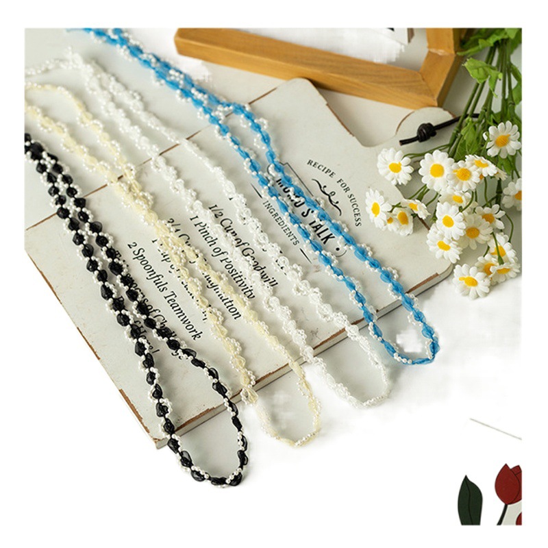 1cm wide color non-elastic small fresh with beads lace clothing bags handmade diy decorative accessories