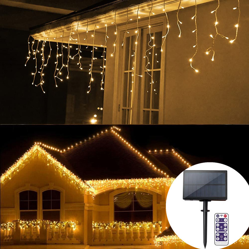 Remote control solar led string lights outdoor waterproof garden courtyard festival stars waterfall lights ice strip lights