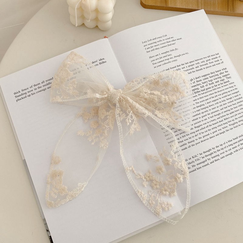 Picture of Super Fairy Lace Bow Hairpin Hairrope Sweet Temperament Top Clip Hairpin Hair Accessories Headdress Spring Clip