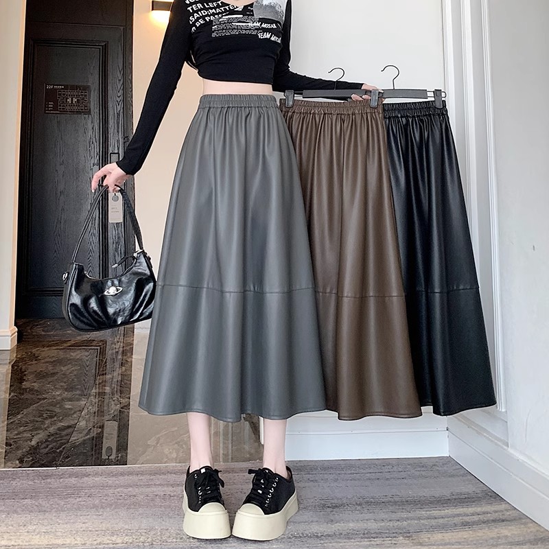 PU Leather Skirt Women's 2023 Early Autumn New High Waist A- Line Skirt Flesh-Covering Slimming Hip Skirt All-Match Short Skirt Half-Length Skirt