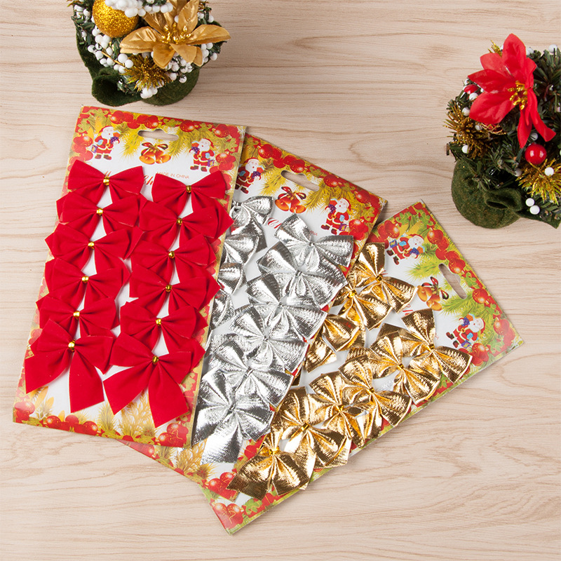 12 Pack Red Gold Silver Bow Christmas Decorations Bronzing Christmas Tree Small Pendant Accessories