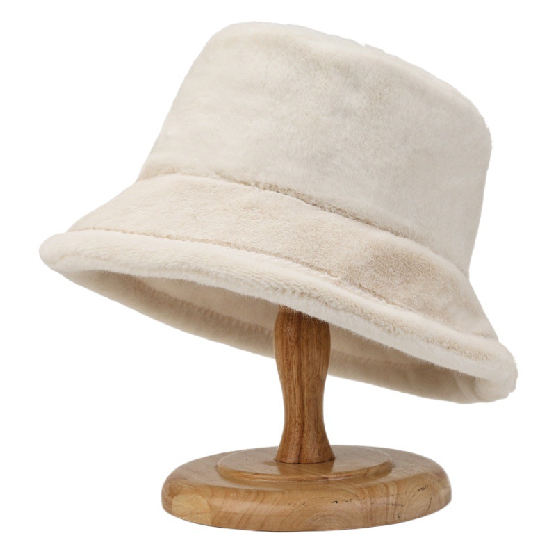 Autumn and Winter Hat Women's Imitation Rabbit Fur Bucket Hat Japanese Style Cute Plush Korean Style Fashion Fisherman Hat Warm Thickened Basin Hat
