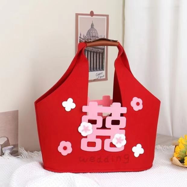 New Style Happy Word Bag, Creative Wedding Candy Gift Bag, Wedding Bridesmaid Souvenir, Red Felt Happy Word Handbag