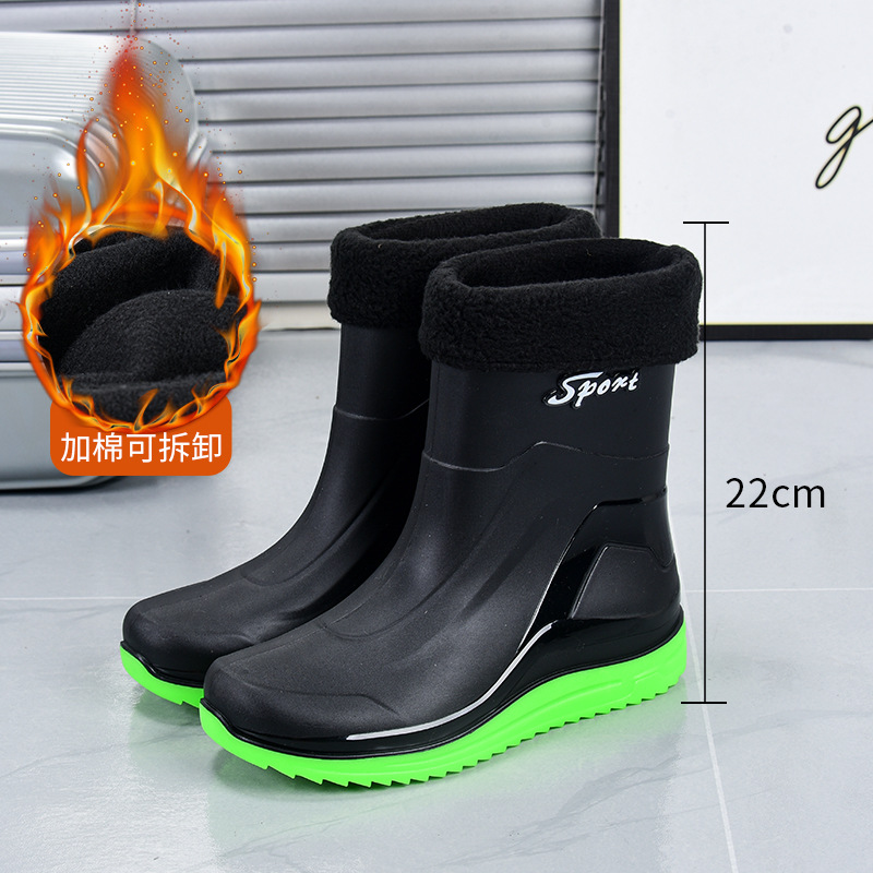 Picture of Fashion mid-barrel rain shoes men's non-slip water shoes warm short barrel rain boots men's bunched water boots wholesale rubber shoes men's cross-border