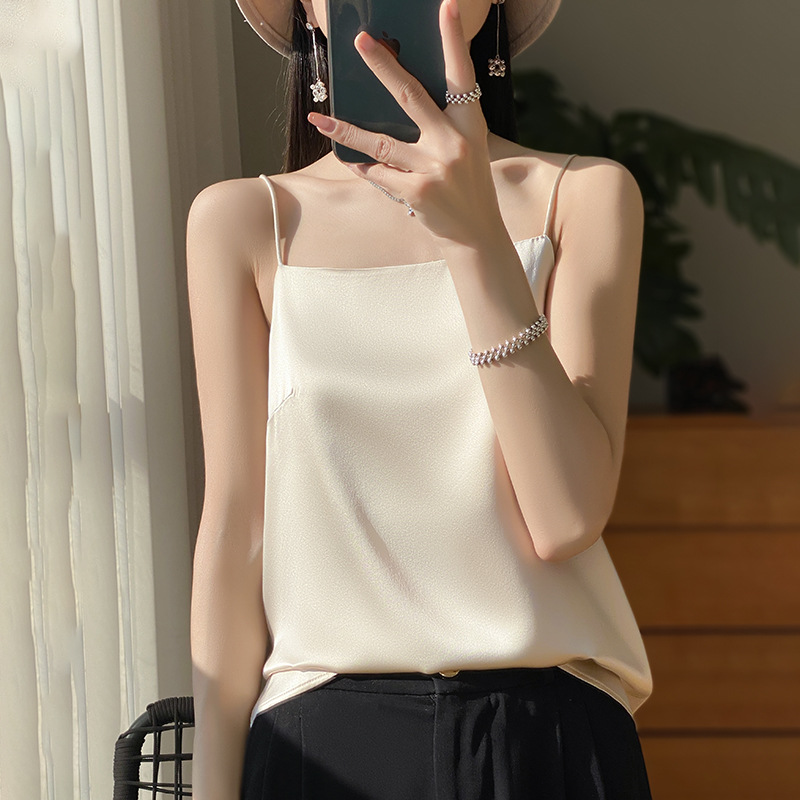 Summer New Silk Vest Women's Outer Wearing Base Wearing Inner Wearing plus size Top Summer Spice Girl Suit Dress White Sling