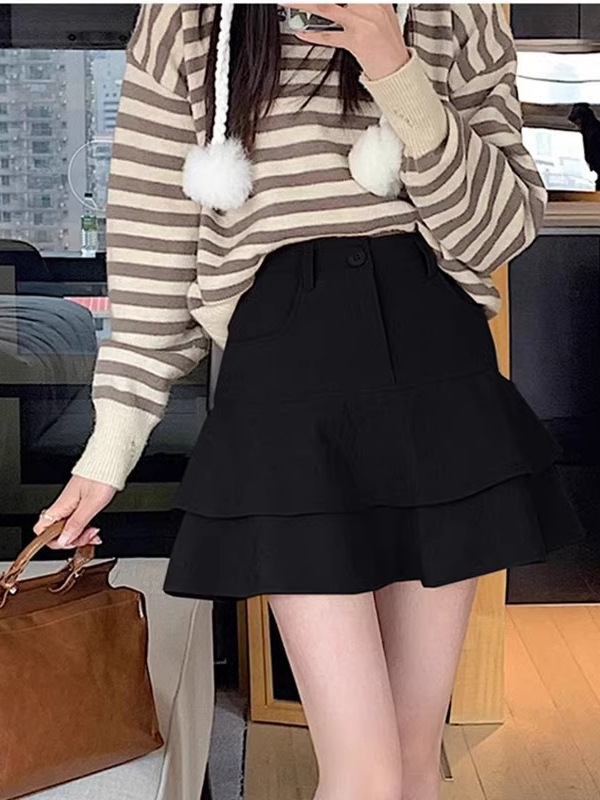 Corduroy Skirt 2024 Autumn and Winter New Solid Color Sweet Design Sense Ruffled Small Age-reducing Lotus Leaf Skirt