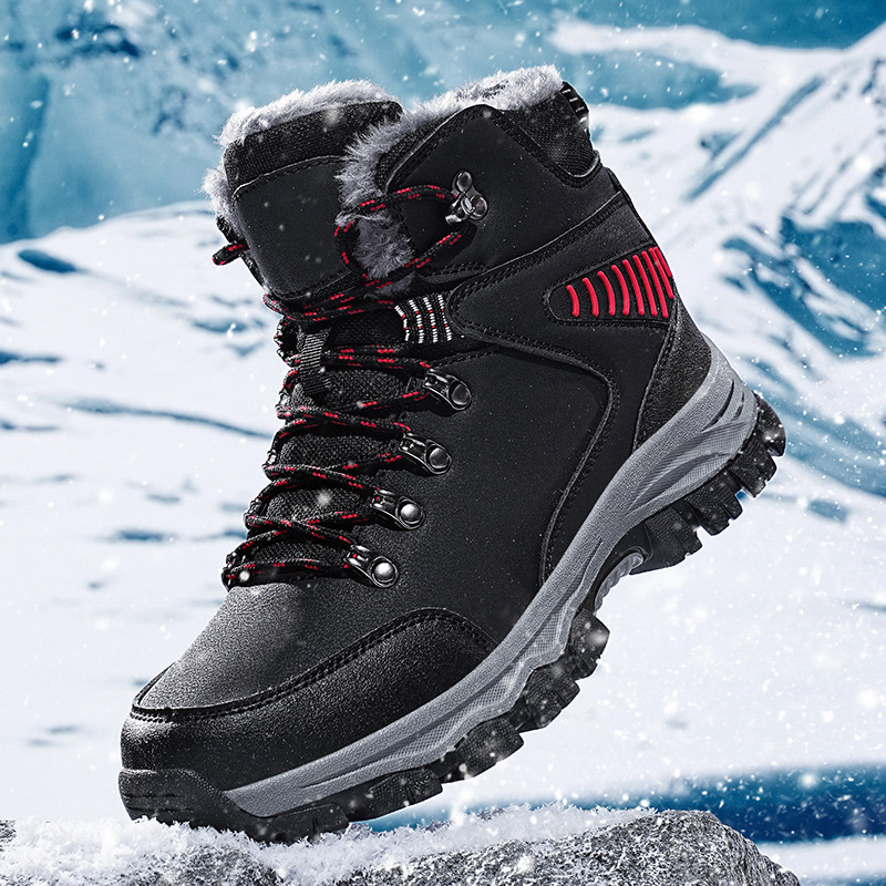 2024 Winter fleece-lined Warm Cotton Shoes 48 plus size Outdoor Mountaineering Shoes Thick Sole Zero Snow Boots High-top Korean Fashion