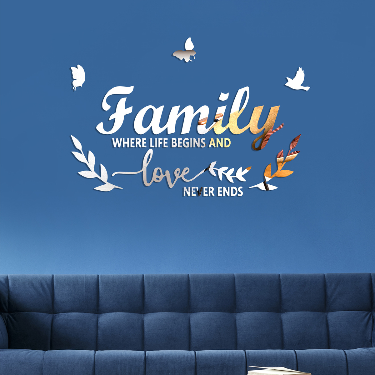 Cross-Border Acrylic Mirror Wall Stickers Familylove Living Room Bedroom Background Wall Soft Mirror Waterproof Decorative Wall Stickers