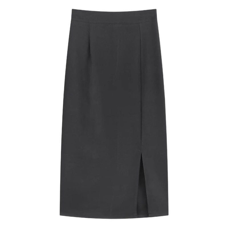 Black skirt women's design split mid-length one-step skirt 2024 spring high waist fashion Korean style A- line skirt