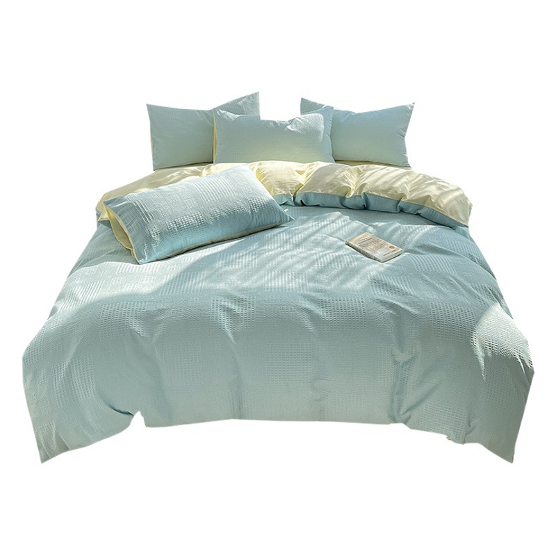 2024A Class 60-Count Pure Cotton Bedding Four-Piece Set, All-Cotton Washed Cotton Solid Color Duvet Cover and Sheet Set, Suitable for All Seasons