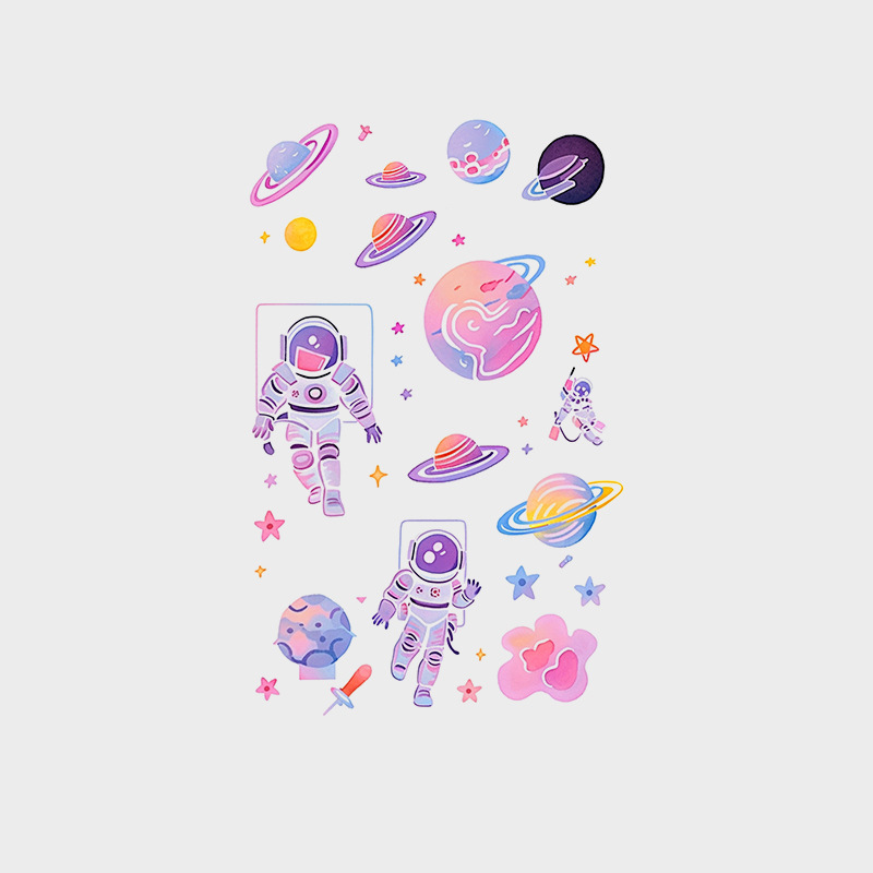 XMXP Colorful Planet Tattoo Sticker Waterproof Women's Lasting Arm Collarbone Ins Style Girl Astronaut 2024 New Style