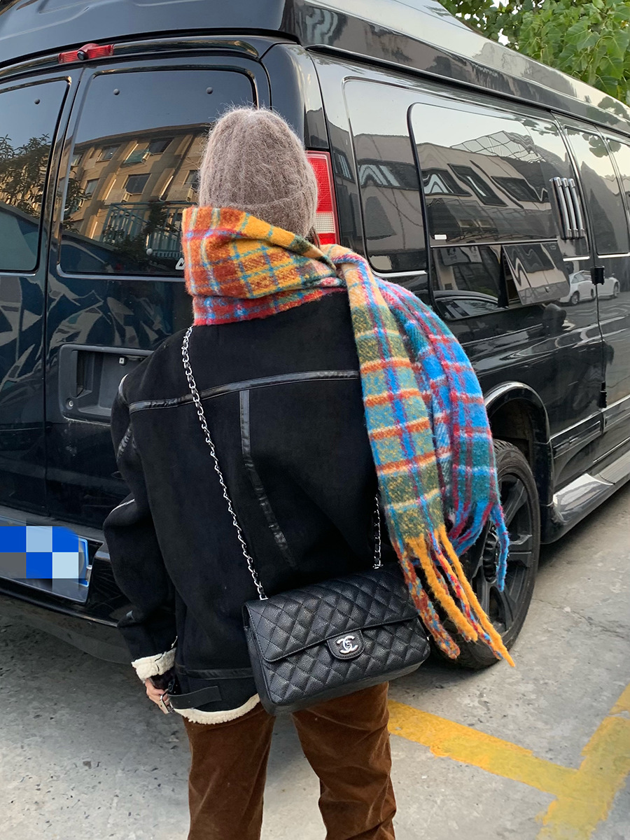 Picture of Korean Autumn and Winter Rainbow Plaid Cashmere Scarf Female Student Couple Mohair Warm Neck Long Shawl
