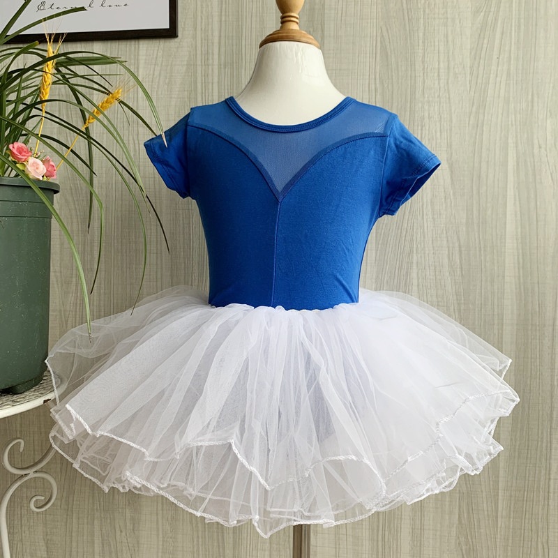 Picture of Children's Dance Training Clothing Mesh One-piece Open Crotch Hidden Button Summer Short-sleeved Clothing Chinese Folk Dance Test Grade Female
