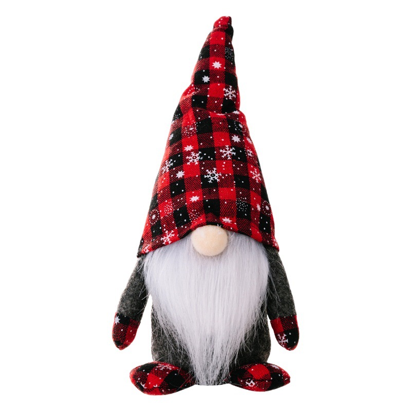 Cross-Border New Christmas Decorations Red and Black Plaid Snowflake Pointed Hat Rudolph Doll Creative Window Decorations