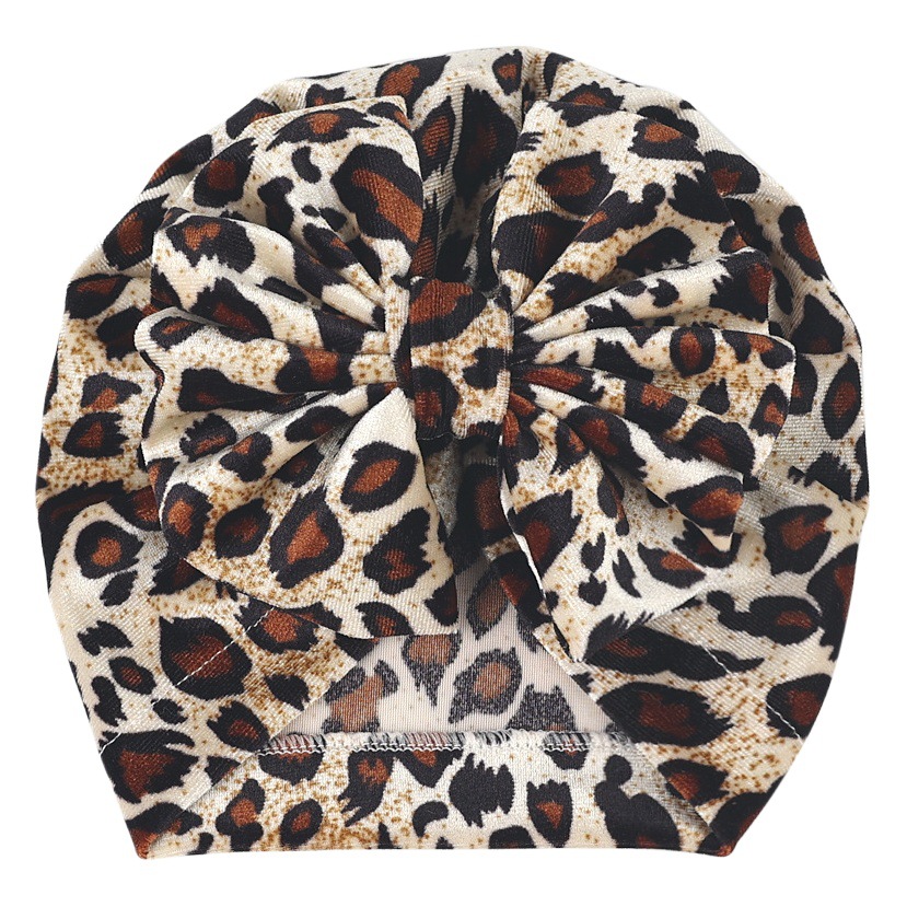Foreign trade children's autumn and winter hat male and female baby leopard print big bow Indian hat gold velvet baby pullover hat