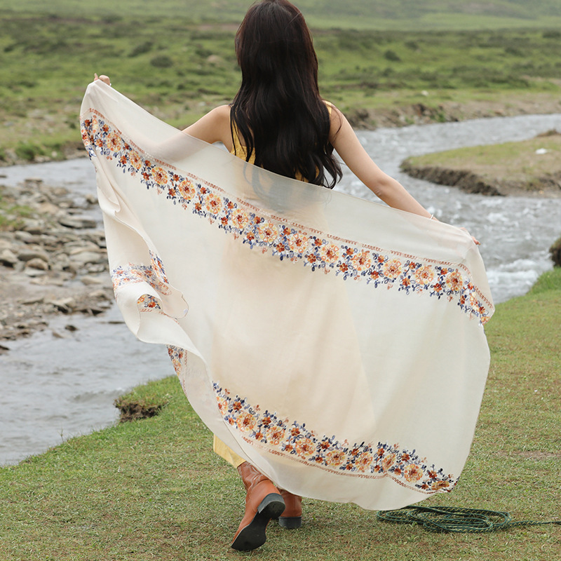Shawl Women's Summer Ethnic Style Sunscreen Scarf Bohemian Style Printed Scarf Dual-Use Seaside Beach Large Scarf