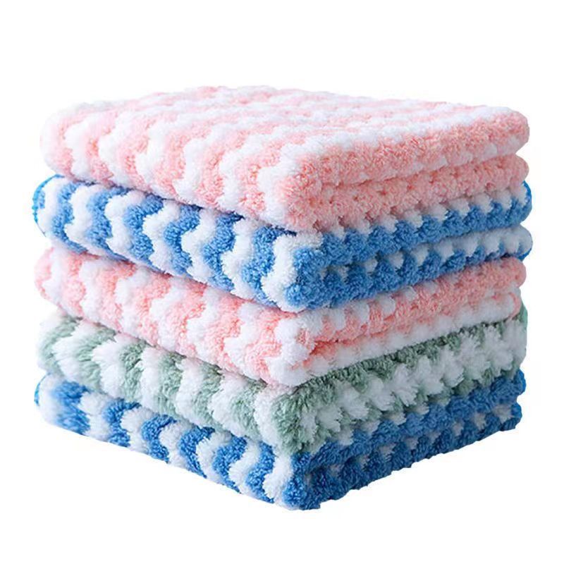 Picture of Factory wholesale cationic coral fleece dish towel kitchen cleaning lazy rag wave pattern non-stick oil scouring pad