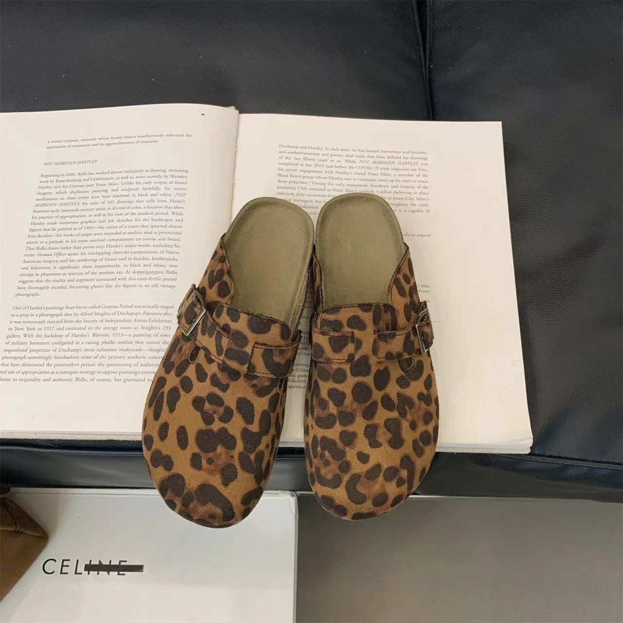 Leopard Print Thick Bottom Burken Shoes Women's Shoes 2024 Spring and Autumn New Lazy Slip-on Baotou Burken Half Slippers for Outer Wear