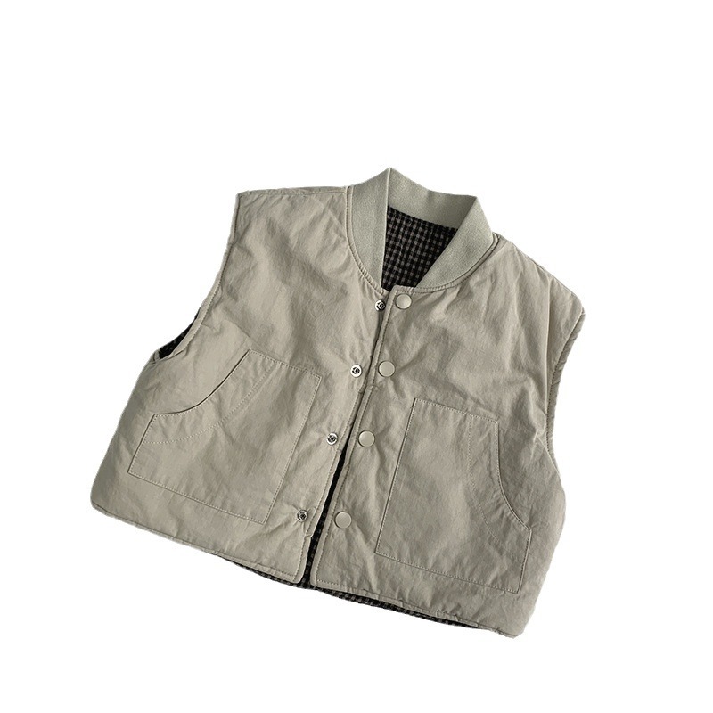 Picture of Double-sided Cotton Vest 2025 Winter New Boys and Girls Plaid Waistcoat for Middle and Small Children Korean Style Fashionable Warm Vest