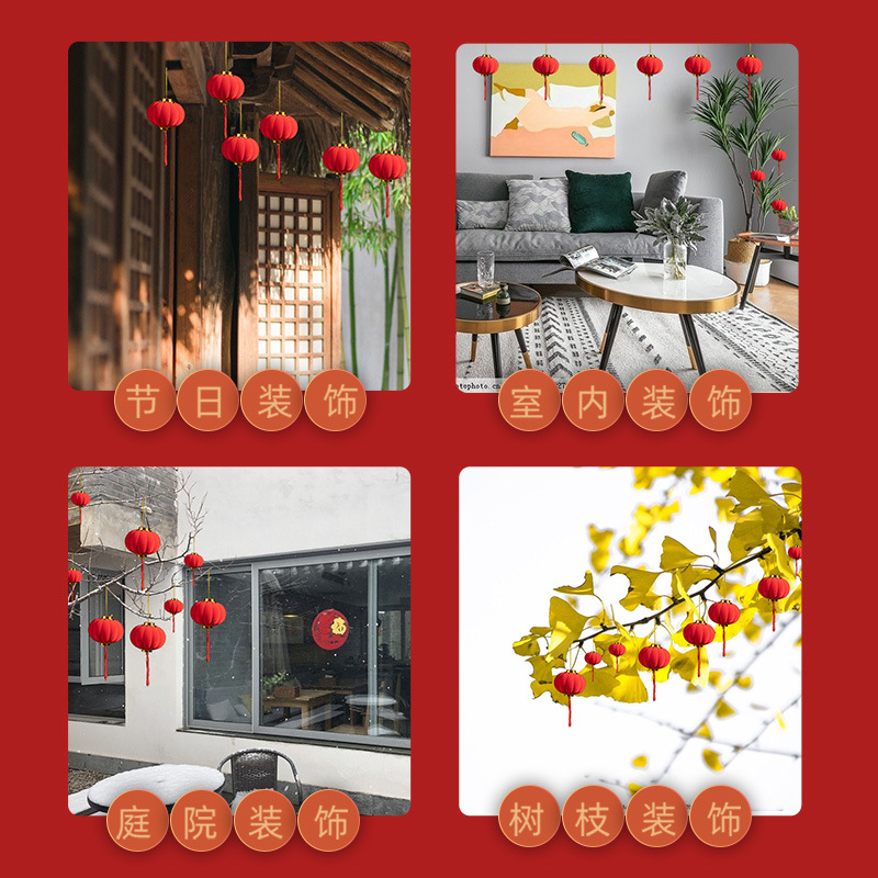 Picture of Spring Festival Flocking Small Lantern Hanging Indoor Bonsai Pendant Outdoor Tree Red Lantern Decoration New Year Arrangement