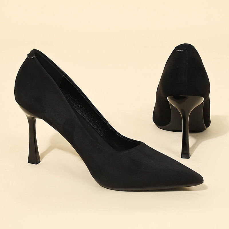 9cm High Heels Women's Stiletto Heels 2025 Spring and Autumn New Suede Pointed Toe Shoes Professional Work Shoes Single Shoes
