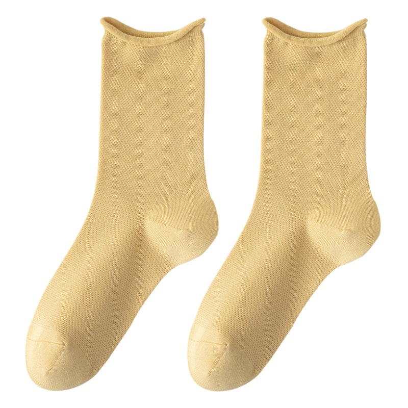Summer thin cotton mid-calf pile socks women's Japanese mesh breathable cotton socks curling loose boneless confinement socks